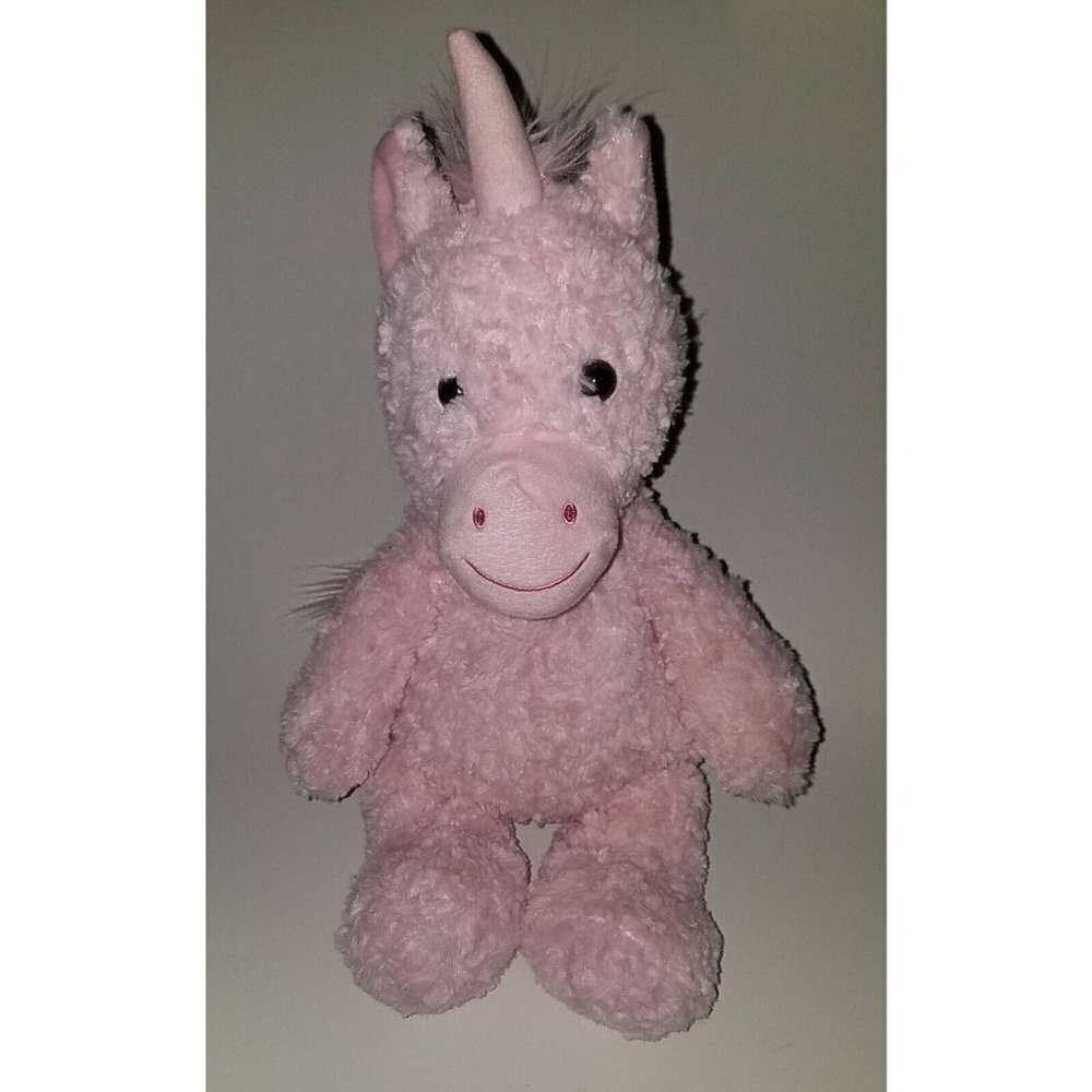 Manhattan Toy Co Pink Unicorn Plush 14" Sitting Stuffed Animal Lovey Rosette
